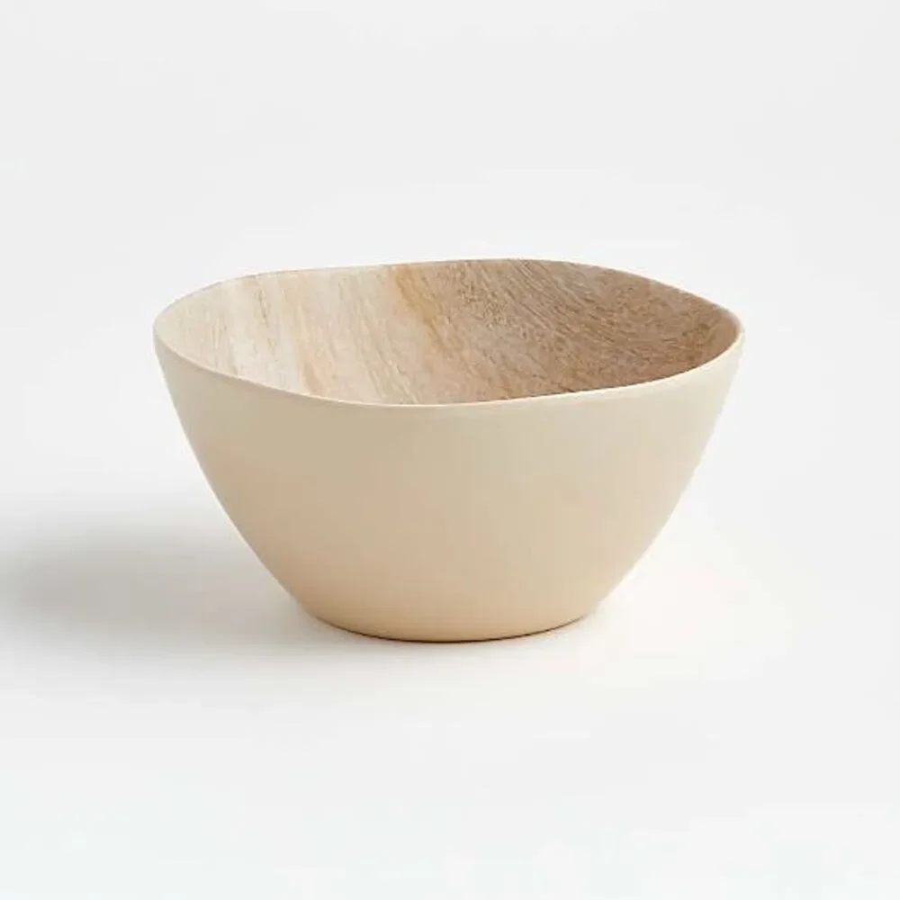 Crate & Barrel Taupe Faux Bois Melamine Bowl Set of 2 Wood-Grain 6”